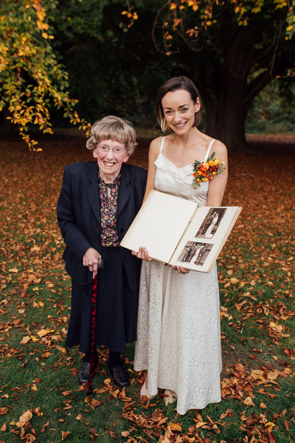 Grandmother & Granddaughter wearing vintage wedding dress
