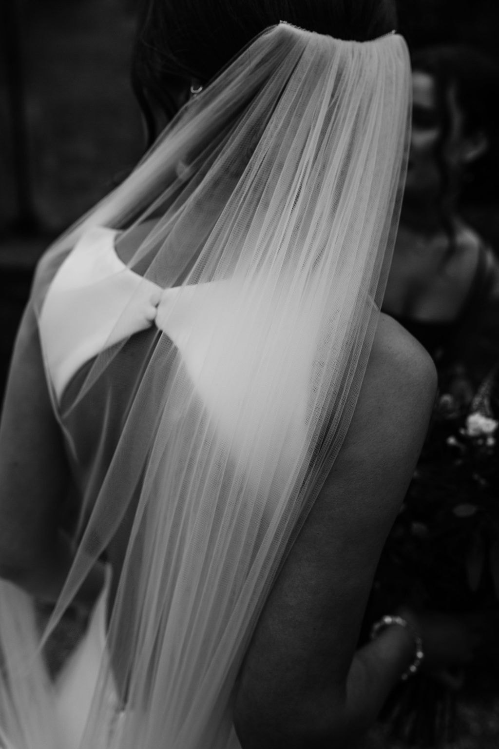 Black and white contemporary photo of bridalwear